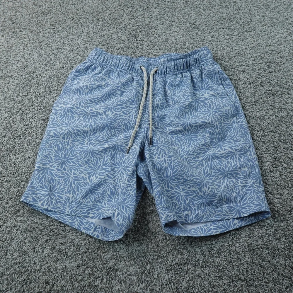 Faherty Shorts Mens XS Blue Floral Beacon Swim Trunks Drawstring Elastic Waist